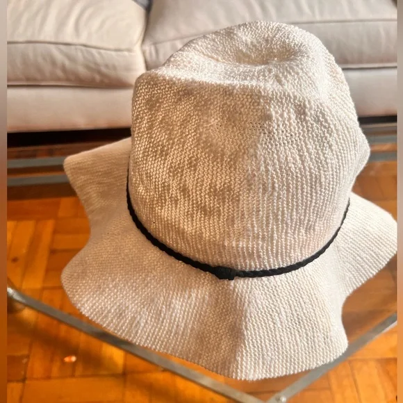 RACHEL ZOE COLLECTION Cream + Black Riviera Wide Brim Hat One Size - Picture 3 of 5